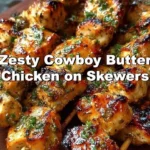 Skewers of zesty cowboy butter chicken with vibrant seasoning and herbs