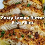 Zesty lemon butter fish fillet served with fresh herbs and a side of vegetables.