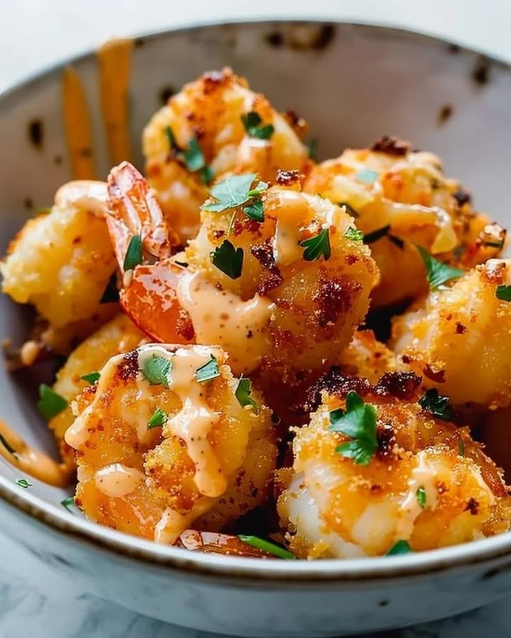 Crispy Air Fryer Bang Bang Shrimp with spicy sauce
