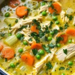 Bowl of anti-inflammatory creamy chicken soup with herbs and vegetables