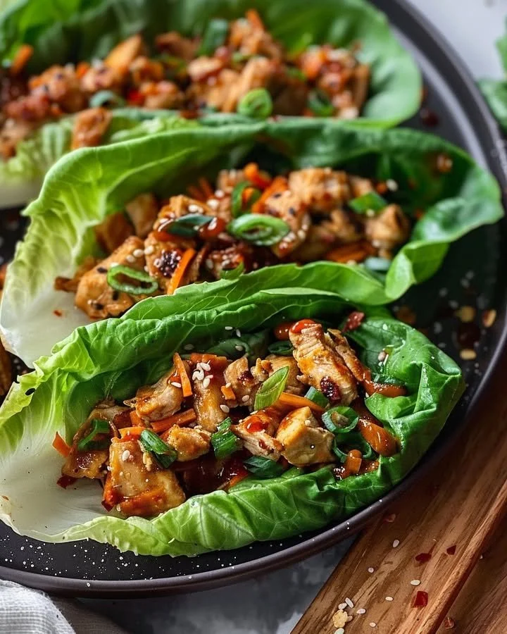 Delicious Asian chicken lettuce wraps with chicken and fresh vegetables
