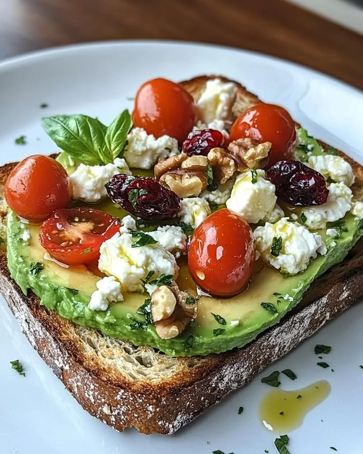Delicious Avocado Feta Toast topped with herbs and spices