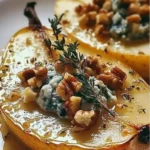 Delicious baked pears topped with blue cheese for a savory-sweet treat