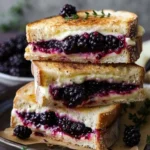 Balsamic Blackberry Bliss Grilled Cheese sandwich on a plate with berries