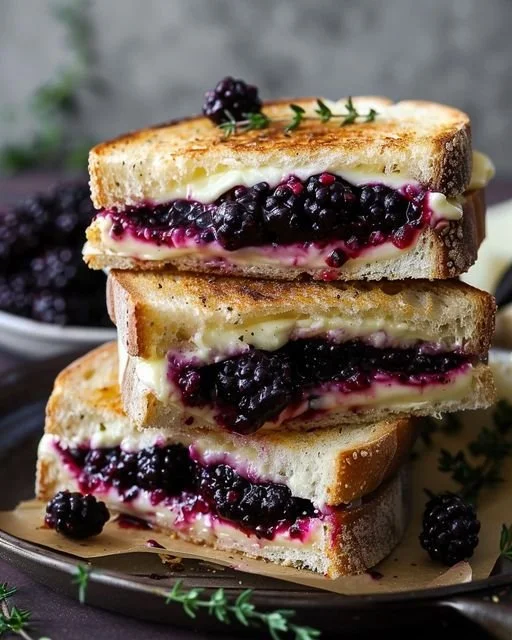 Balsamic Blackberry Bliss Grilled Cheese sandwich on a plate with berries