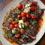 Balsamic Grilled Flank Steak Caprese dish with fresh ingredients and vibrant colors.