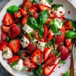 Balsamic Strawberry Caprese salad with fresh strawberries and mozzarella.
