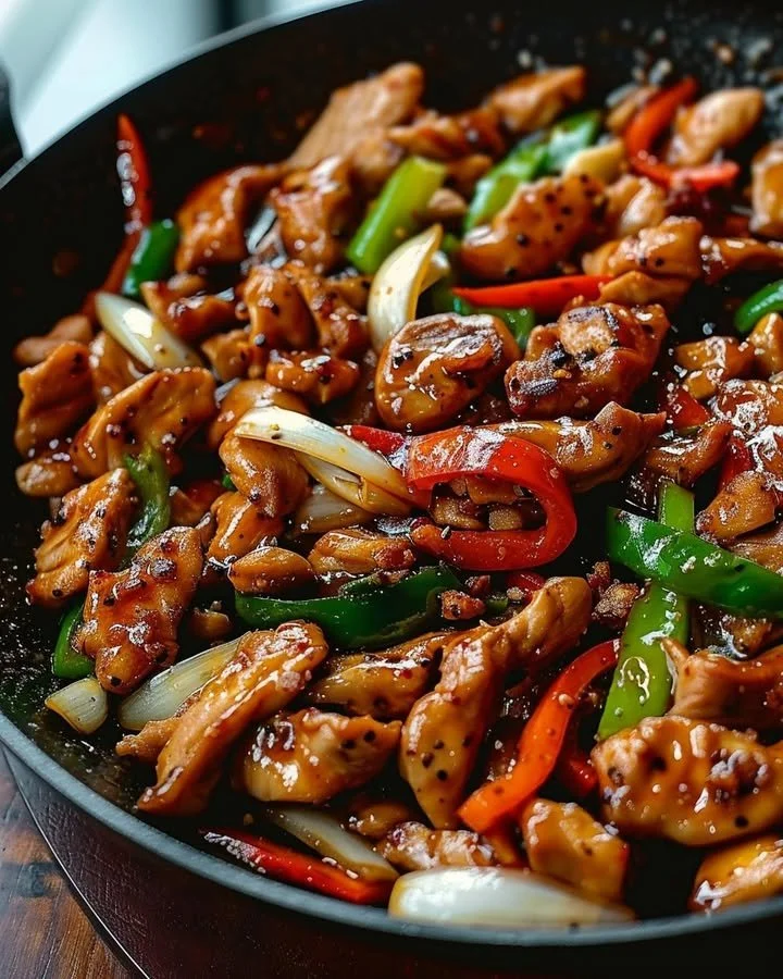 Delicious Black Pepper Chicken served with vegetables on a plate