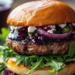 Blueberry feta burgers served with jalapeño aioli on a plate