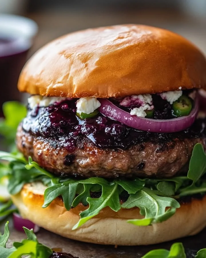 Blueberry feta burgers served with jalapeño aioli on a plate