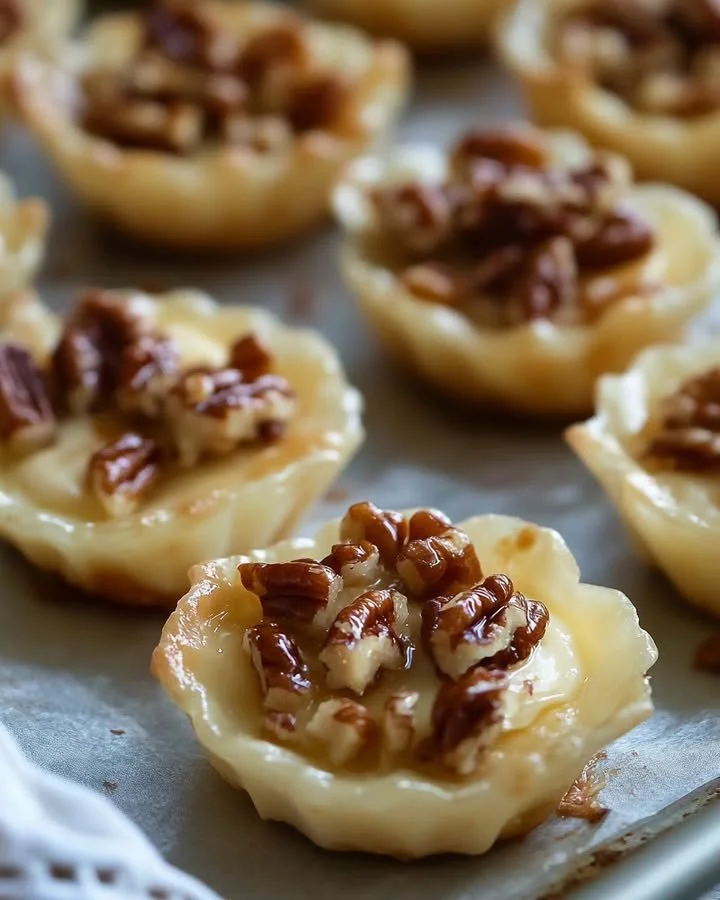 Bourbon Pecan Brie Bites served on a elegant platter