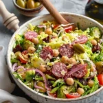 Brussels and Salami Italian Salad with fresh ingredients