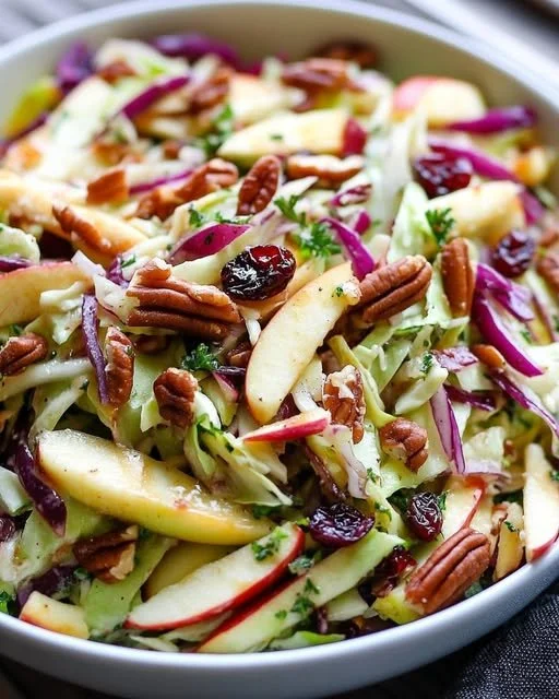 Cabbage and Apple Salad with Maple Balsamic Dressing on a plate