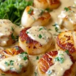 Cajun scallops in creamy sauce served on a plate