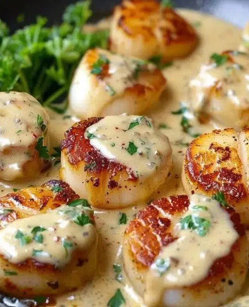 Cajun scallops in creamy sauce served on a plate