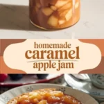 Jar of homemade Caramel Apple Jam on a wooden table