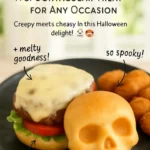 Spooky cheeseburger skulls crafted for Halloween or festive events.