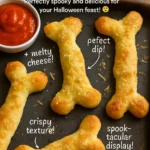 Cheesy Halloween breadstick bones shaped like spooky skeletons
