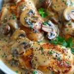 Delicious Chicken Mushroom Skillet in creamy Asiago and mustard sauce