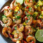 Cilantro Lime Grilled Shrimp with colorful Pineapple Salsa on a plate