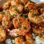 Plate of Coconut Crisp Shrimp served with fluffy springy rice
