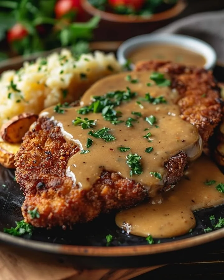 Country-style fried steak served with rich homemade gravy