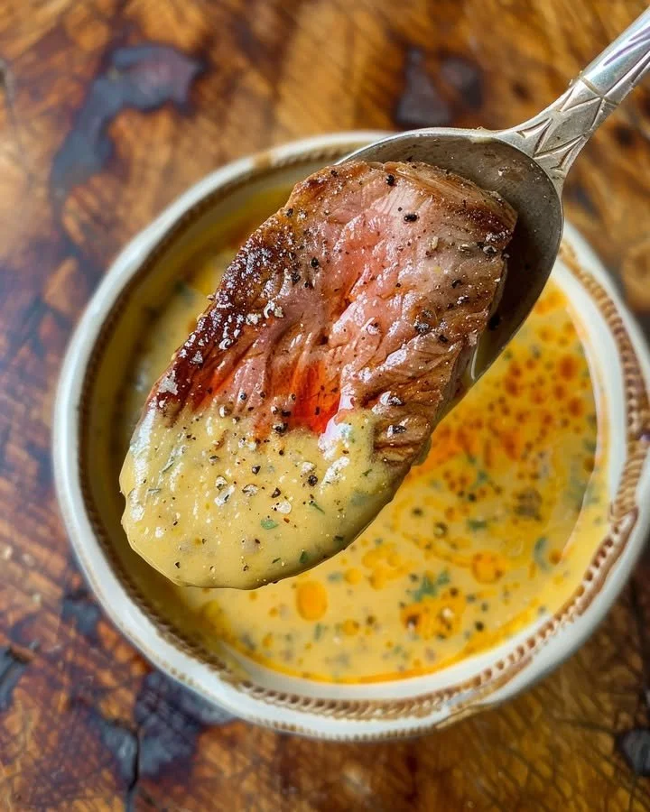 Delicious cowboy butter dipping sauce served in a bowl with fresh herbs