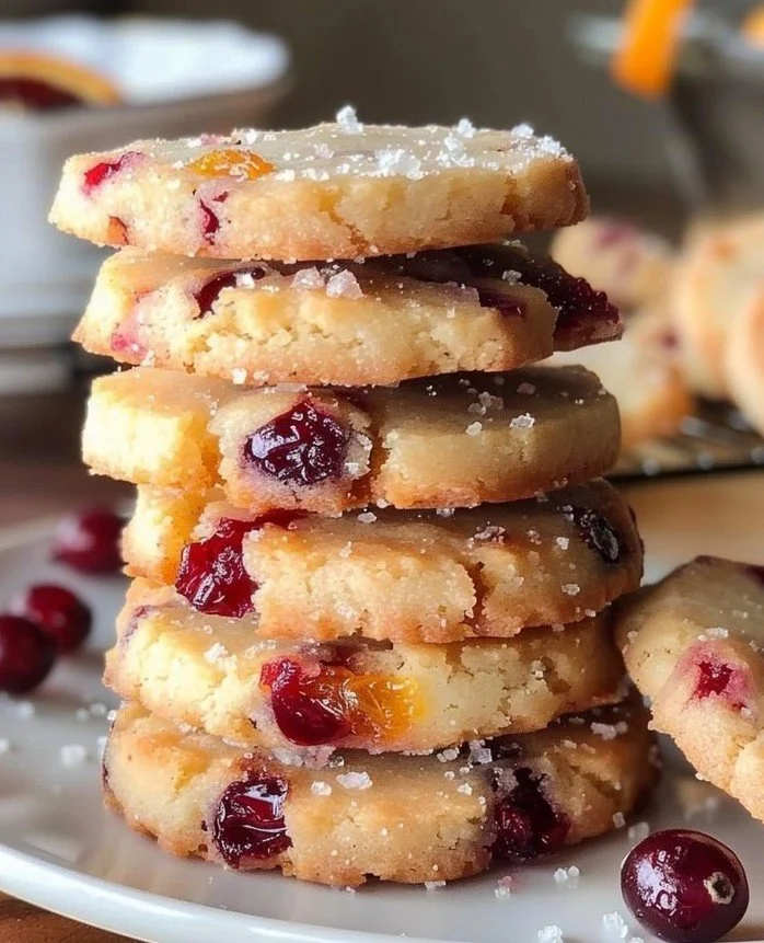 Cranberry Orange Shortbread Cookies with vibrant cranberries and orange zest