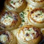 Creamy baked onions topped with melted Asiago cheese, a flavorful side dish.