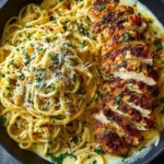 Delicious creamy Cajun chicken spaghetti served with fresh herbs and spices