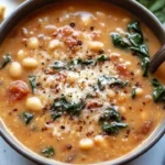 Creamy Cannellini Bean and Spinach Soup in a bowl with fresh herbs