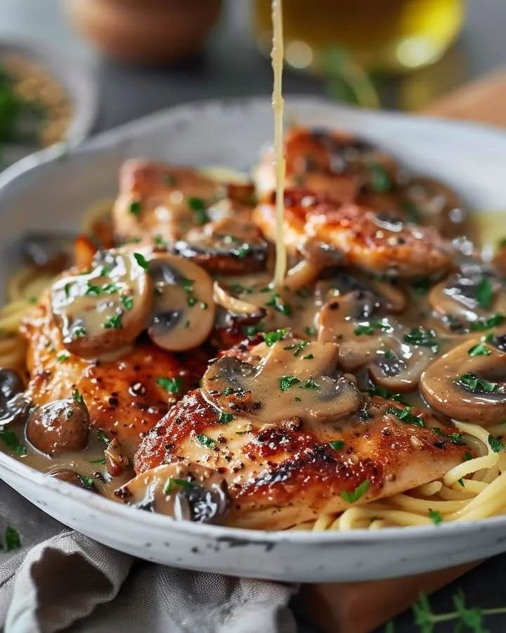Delicious creamy chicken dish with herbs and spices on a plate