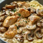 Creamy Chicken and Mushroom Skillet served in a pan