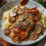 Creamy chicken pasta served in a bowl with fresh herbs