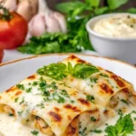 Creamy white chicken enchiladas served with garnishes