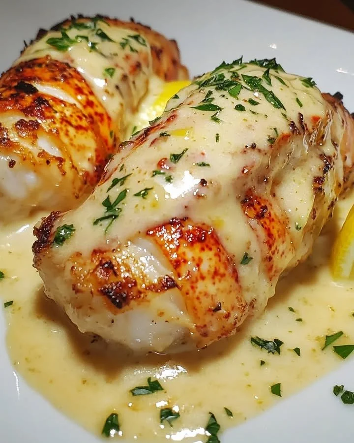 Creamy garlic butter lobster tails served on a plate for a gourmet seafood experience
