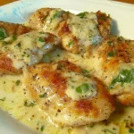 Creamy garlic butter chicken with Parmesan served on a plate