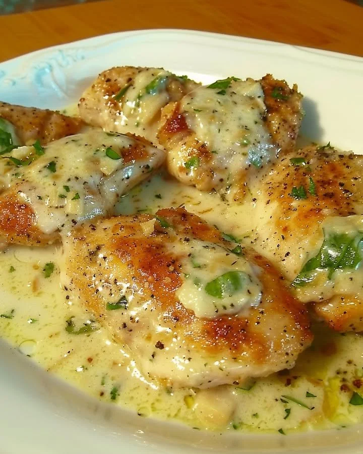 Creamy garlic butter chicken with Parmesan served on a plate