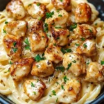 Creamy Garlic Chicken Pasta served in a bowl, garnished with parsley.