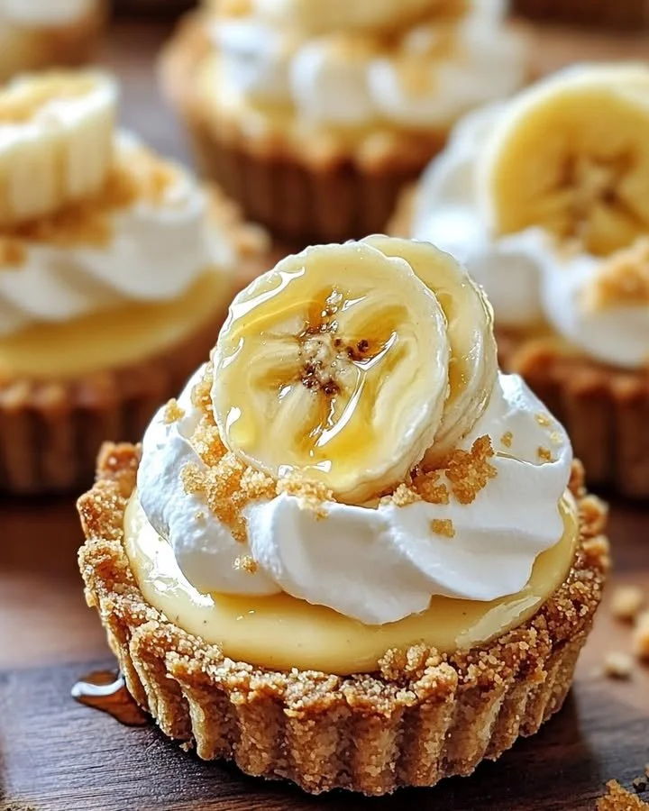 Delicious creamy mini banana pudding pies served in dessert cups.
