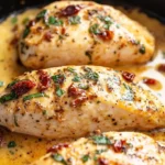 Creamy sun-dried tomato chicken skillet served with fresh herbs