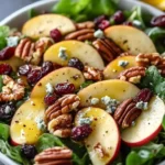 Crisp Apple Pecan Salad with apple cider vinaigrette served in a bowl.