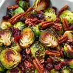 Crispy Brussels Sprouts with Bacon, Pecans, and Cranberries on a plate