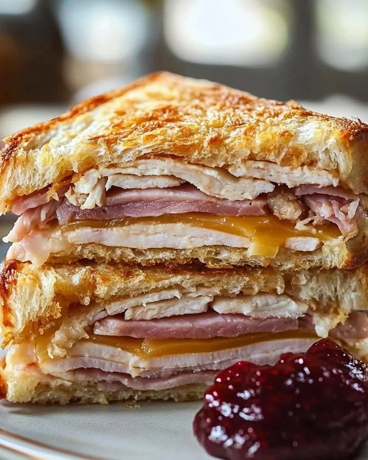 Crispy Monte Cristo-inspired sandwich with sweet and savory flavors