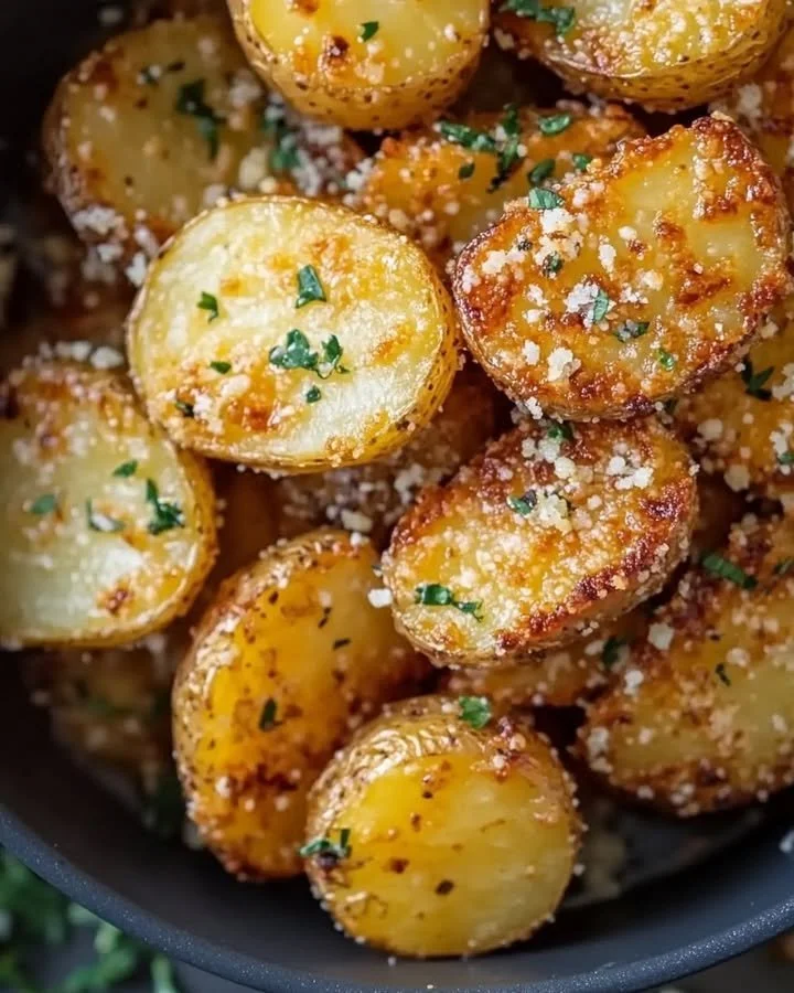 Crispy Parmesan baby potatoes baked to perfection with a golden crust