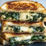 Crunchy Spinach and Feta Grilled Cheese sandwich with crisp spinach and melted cheese