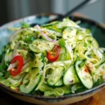 Cucumber and Chinese cabbage salad in a bowl, garnished with sesame seeds.