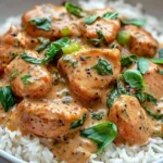 Delicious basil chicken cooked in coconut curry sauce served on a plate