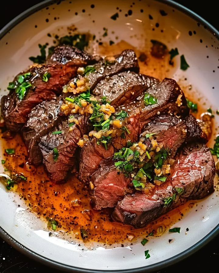 Delicious Easy Garlic Butter Brazilian Steak served on a plate