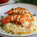 Delicious butter poached lobster tails served with creamy Parmesan risotto.